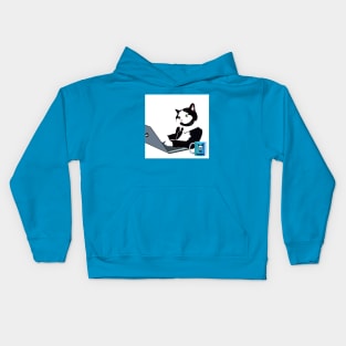 Tuxedo  cat on laptop computer Kids Hoodie